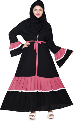 hms fashion Georgette Self Design Burqa With Hijab(Pink, Black)