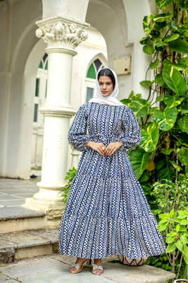 SARINKU Crepe Self Design Abaya(Blue, White)