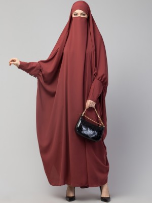 HIJAB WORLD Nida Matte Solid Abaya(Maroon)