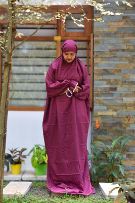 ANBA Crepe Solid Abaya With Hijab(Purple)