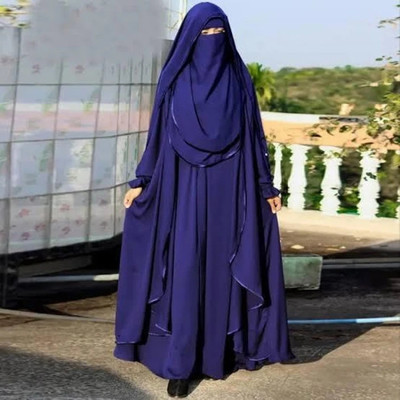 YRE Georgette Solid Burqa With Hijab(Blue)