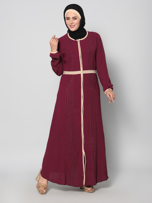 Burkha Crepe Solid Burqa With Hijab(Maroon)