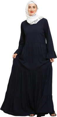 Burbi Polyester Solid Abaya(Blue)