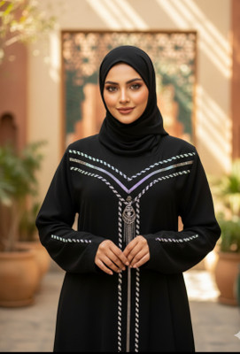 JK SK CREATIONS Cotton Blend Solid Burqa With Hijab(Black)