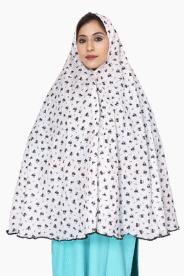 Vastragrah Cotton Blend Printed Abaya With Hijab(White)
