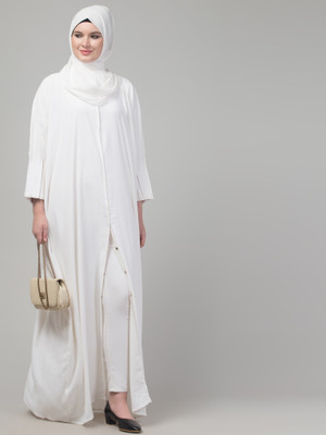 Nazneen Nida Matte Self Design Abaya(White)