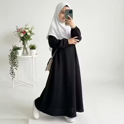 JUBA FASHION Silk Blend Solid Abaya With Hijab(Black)