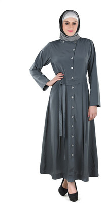 Momin Libas Polyester Solid Abaya(Grey)