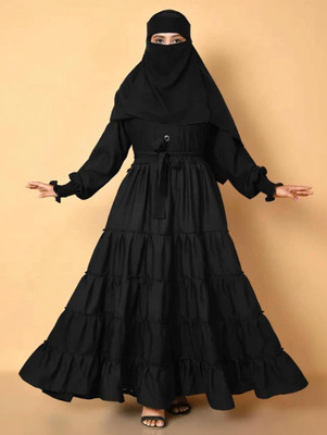 Paradise Cotton Blend Solid Burqa With Hijab(Black)