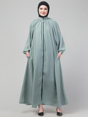 HIJAB WORLD Nida Matte Solid Abaya(Green)
