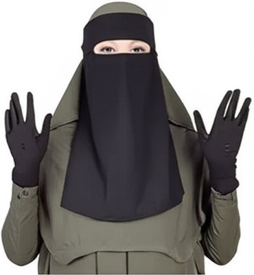 Dhyeyu Chiffon Solid, Self Design Naqab(Black)