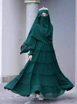 SK Collection Georgette Houndstooth Burqa With Hijab(Green)