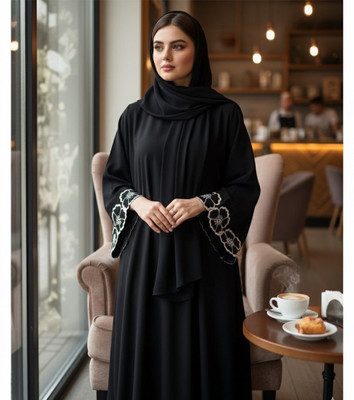 Dubai Collection Cotton Blend Self Design Burqa(Black)