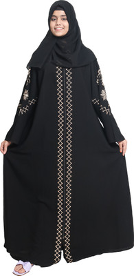 MODEST CITY Crepe Self Design Abaya With Hijab(Black)