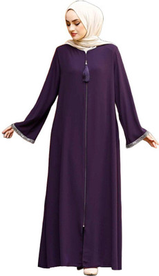 ovais abaya collection Nida Matte Solid Burqa With Hijab(Purple)