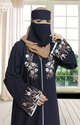 BuraqueAbaya Polyester Solid Abaya With Hijab(Black)