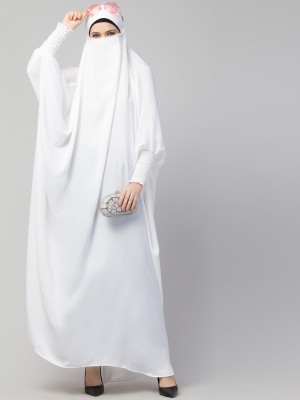 HIJAB WORLD Nida Matte Solid Abaya(White)