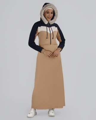 SILK ROUTE London Cotton Blend Solid Abaya(Beige)