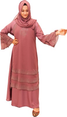 fmfashionhouse Polyester Solid Abaya With Hijab(Pink)