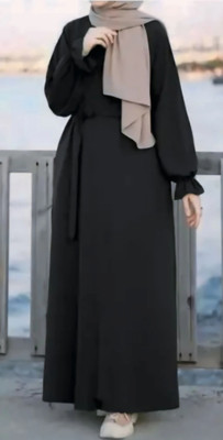 HOC Cotton Blend Self Design Abaya(Black)