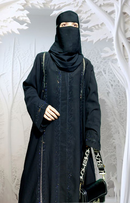 BURAQUE ENTERPRISES Polyester Abaya With Hijab(Black)
