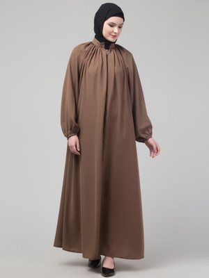HIJAB WORLD Nida Matte Solid Abaya(Brown)