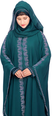 AB Collection Polyester Solid Abaya With Hijab(Green)