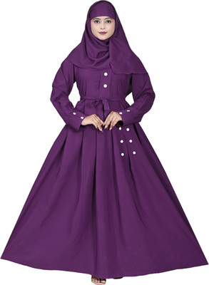 GOURGEOUS HIJAB Silk Blend, Polyester Solid Burqa With Hijab(Purple)