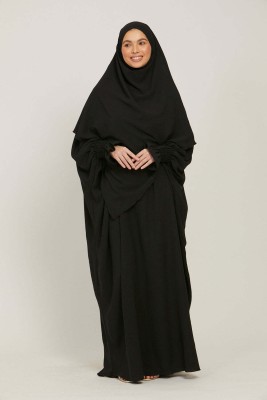 ZIYANAQABPOINT Crepe Self Design Abaya With Hijab(Black)