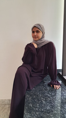 ANBA Nida Matte Solid Abaya With Hijab(Purple)