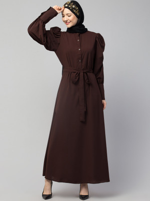 Nazneen Nida Matte Solid Abaya(Brown)