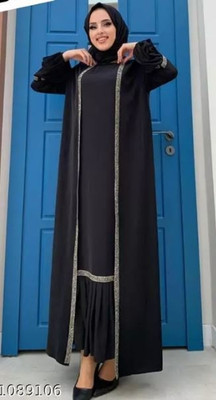 Alhamd Polyester Self Design Abaya With Hijab(Blue)