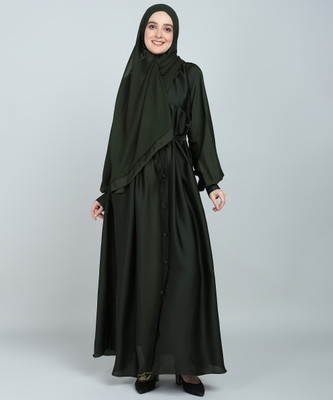 BROKE BRAND Nida Matte Solid Abaya With Hijab(Green)