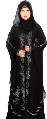 black rose Nida Matte Solid Abaya With Hijab(Black)