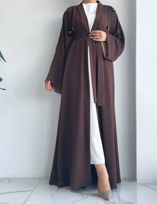 maabaya Nida Matte Self Design Burqa With Hijab(Brown)