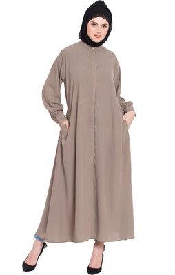 HIJAB WORLD Nida Matte Solid Abaya(Brown)