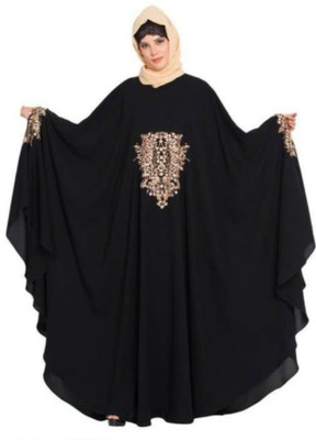 maabaya Polyester Self Design Abaya With Hijab(Black)