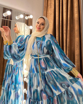 SARINKU Georgette Printed Abaya(Blue)