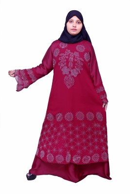 AHLCREATION Crepe Solid Naqab With Hijab(Maroon)