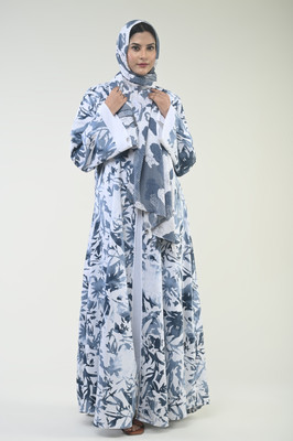 RUZAIN AL WAFI Cotton Blend Printed Abaya(White)