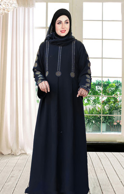 Buraque Designer Polyester Solid Abaya With Hijab(Black)