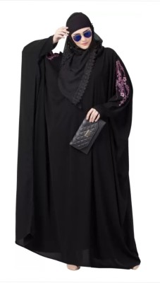 recent tdrends Crepe Solid Abaya With Hijab(Black)