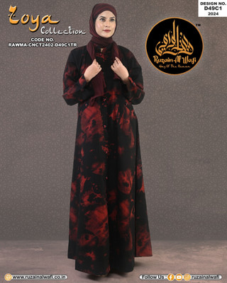 RUZAIN AL WAFI Cotton Blend Printed Abaya(Maroon)