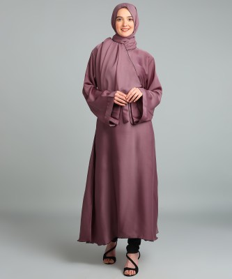 BROKE BRAND Nida Matte Solid Abaya With Hijab(Pink)