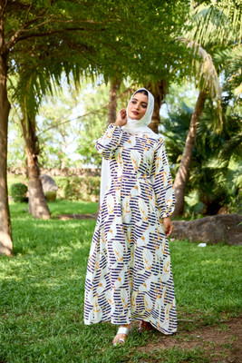 bhavyata Nida Matte Self Design Abaya(Yellow)