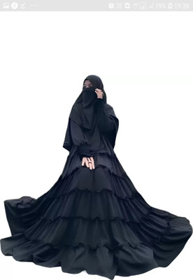 NAZZ FASHION Cotton Blend Self Design Abaya With Hijab(Black)