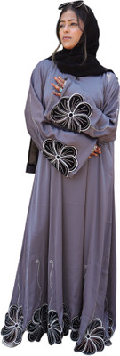 Hadi Collection Cotton Blend Self Design Burqa With Hijab(Grey)