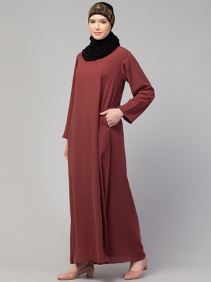 HIJAB WORLD Nida Matte Solid Abaya(Brown)
