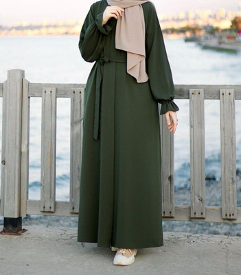 Firdaus Cotton Blend Self Design Burqa With Hijab(Green)
