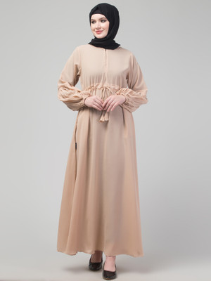 HIJAB WORLD Nida Matte Solid Abaya(Beige)